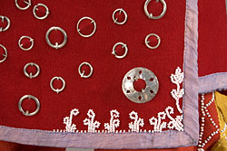 detail of red woolen skirt