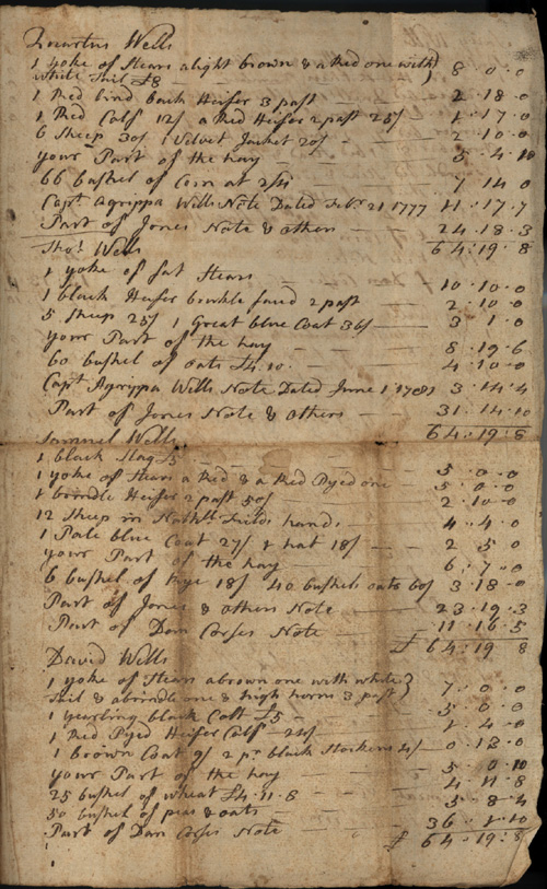 Ebenezer Wells (1730-1783) inventory, page 3